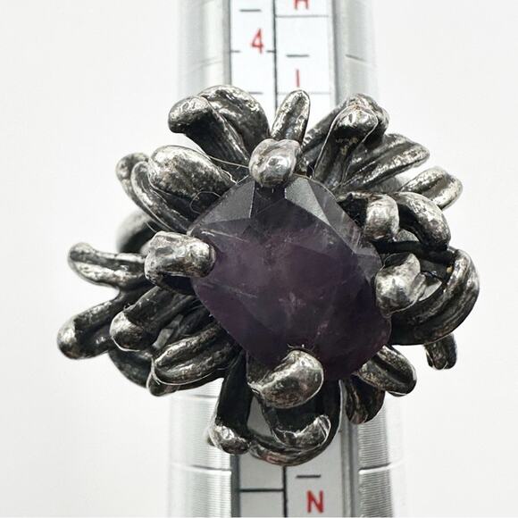 Lucky Brand Antique Look Distressed Silver Purple Boho Ring Adjustable Size 5-7 - Picture 3 of 10